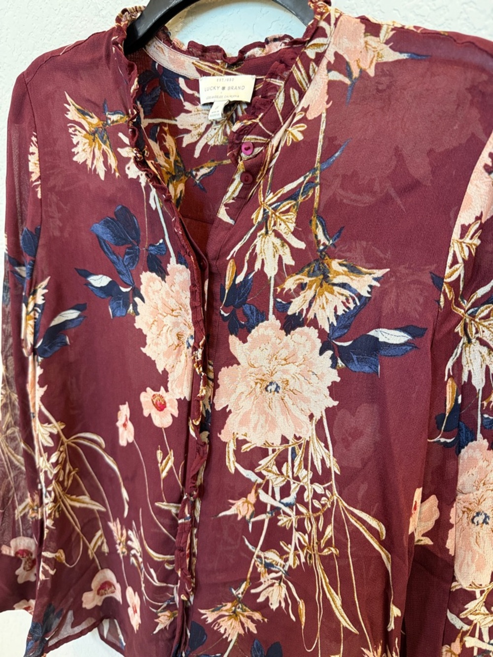 Lucky Brand Burgundy Floral Blouse